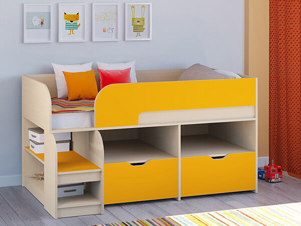 Детская кровать-чердак Астра 9 V6 Дуб молочный/Оранжевый
