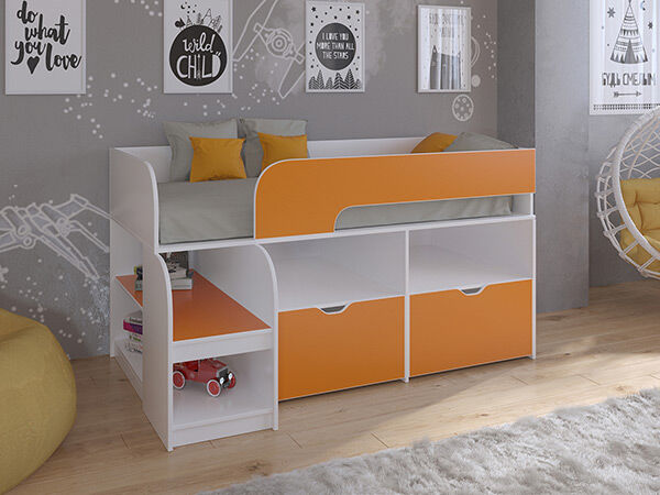 Детская кровать-чердак Астра 9 V6 Белый/Оранжевый