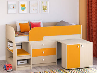 Детская кровать-чердак Астра 9 V7 Дуб молочный/Оранжевый