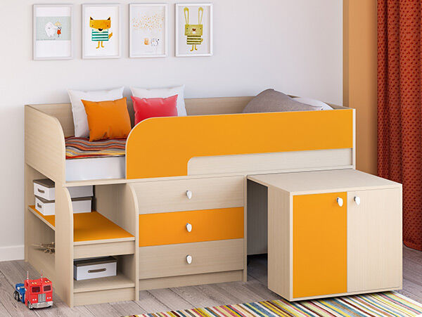 Детская кровать-чердак Астра 9 V7 Дуб молочный/Оранжевый
