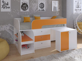 Детская кровать-чердак Астра 9 V7 Белый/Оранжевый