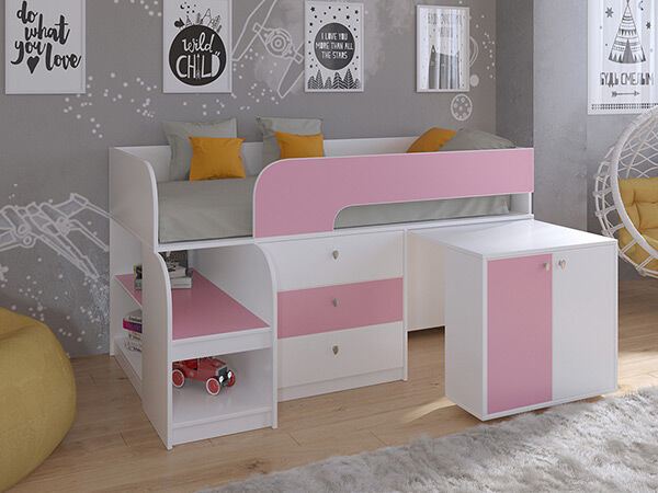 Детская кровать-чердак Астра 9 V7 Белый/Розовый