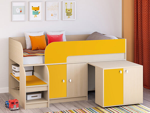 Детская кровать-чердак Астра 9 V8 Дуб молочный/Оранжевый