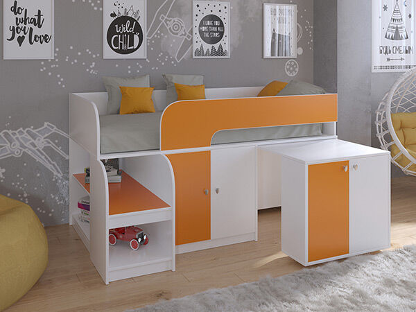 Детская кровать-чердак Астра 9 V8 Белый/Оранжевый