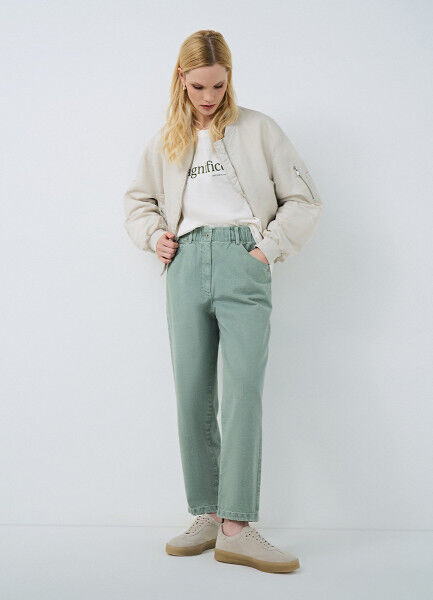 Свободные брюки с эластичным поясом, Зеленый O`Stin