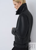 Куртка-косуха из экокожи с поясом, Черный O`Stin