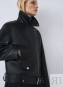 Куртка-косуха из экокожи с поясом, Черный O`Stin