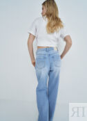 Широкие джинсы с высокой посадкой, Голубой O`Stin