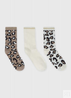 Носки с леопардовым принтом, 3 пары, Белый O`Stin