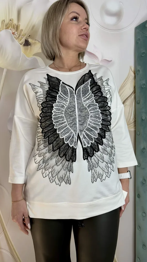 Блуза с объемным принтом "крылья" белого цвета MODLAV ML4905-1 Modlav