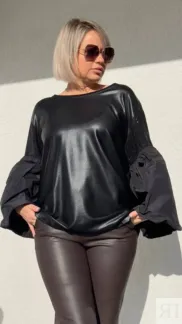 Блуза стильная с широким оригинальным рукавом черного цвета MODLAV ML4647-1