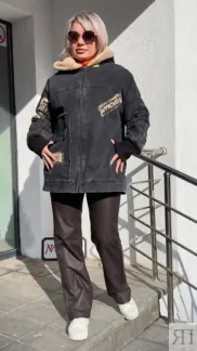 Куртка стильная на меху с капюшоном Джинсовая цвета капучино MODLAV ML4615-