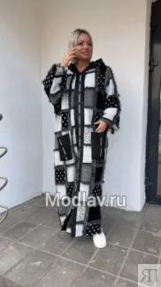 Пальто стильное свободное с капюшоном черно-белого цвета MODLAV ML4500-25 M