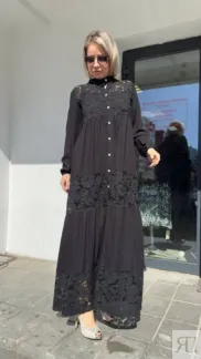 Платье - Рубашка с кружевом черного цвета MODLAV ML1882-13 Modlav