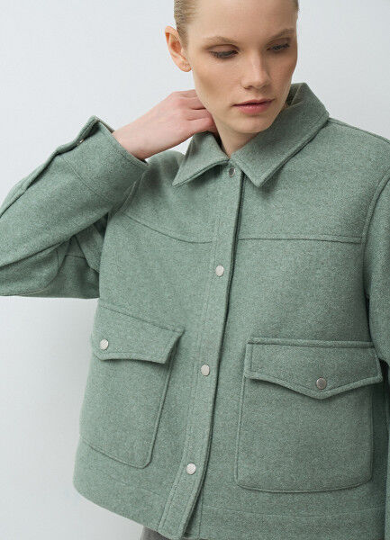 Укороченная куртка с накладными карманами, Зеленый O`Stin