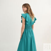 Платье длинное с воланами вырез с запахом  XS зеленый