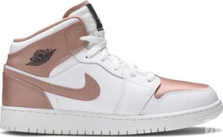 Кроссовки Air Jordan 1 Mid GS White Rose Gold, розовый