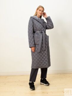 Зимнее стеганое пальто с мембраной и капюшоном цвета мокрого асфальта Pompa