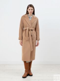 Пальто женское еврозима с мембраной и утепленной спинкой цвета кэмел Pompa