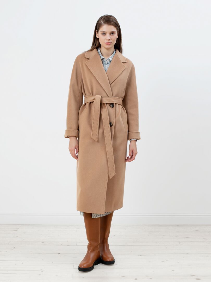 Пальто женское еврозима с мембраной и утепленной спинкой цвета кэмел Pompa