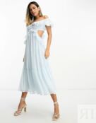Платье-миди Asos Design с рюшами и открытыми плечами, нежно-голубой