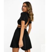 Черный атласный комбинезон с завязками на талии ASOS DESIGN 2 в 1 129158746 | Black фото 2