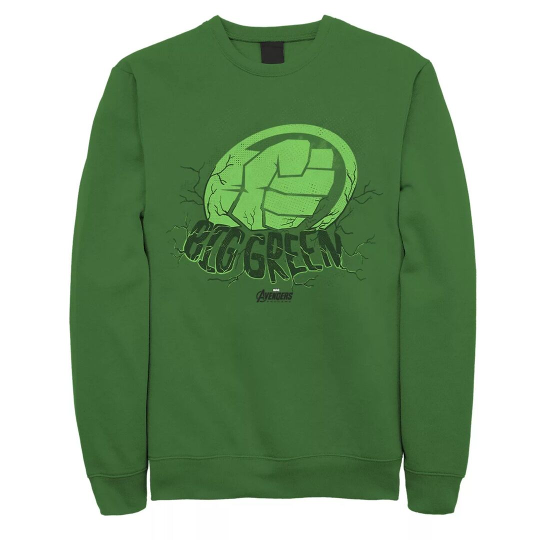 Мужской флисовый пуловер с большим зеленым принтом «Мстители: Финал, Халк»