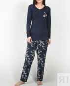 Ультрамягкая пижама cherry blossom с длинными рукавами MOOD Pajamas, синий 10483767 | Navy фото 1