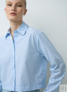 Укороченная хлопковая рубашка, Голубой O`Stin