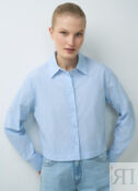 Укороченная хлопковая рубашка, Голубой O`Stin