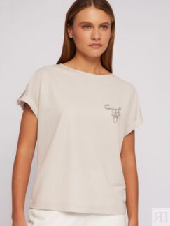Блузка-футболка с коротким рукавом и брошью zolla