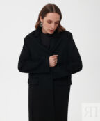 Пальто классическое из ткани бибер без подкладки черное GLVR (L)