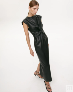 Платье макси из эко-кожи с узлом черного цвета XS