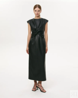 Платье макси из эко-кожи с узлом черного цвета S