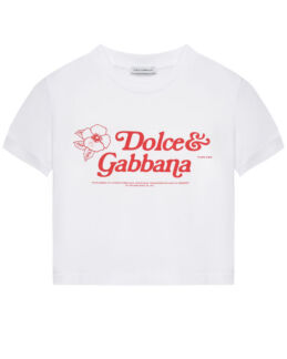 Футболка укороченная с красным логотипом DG, белая Dolce&Gabbana