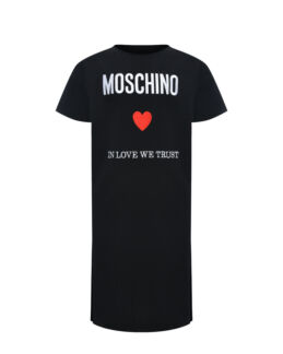 Платье-футболка с принтом "In love we trust", черное Moschino