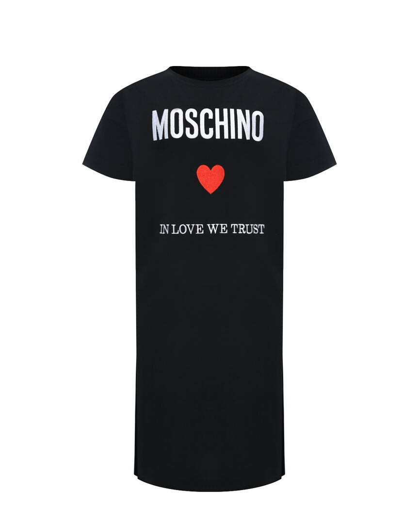 Платье-футболка с принтом "In love we trust", черное Moschino фото 1