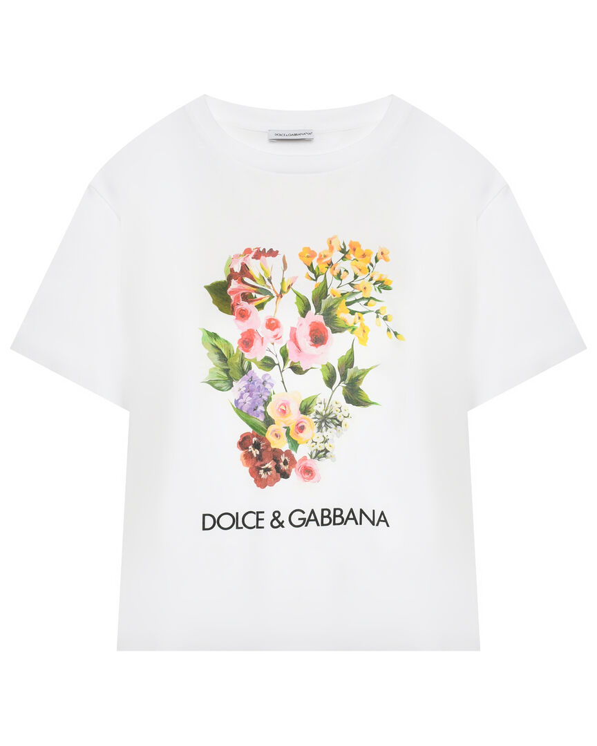 Футболка с цветочным принтом, белая Dolce&Gabbana фото 1