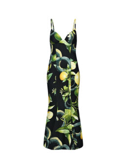 Платье миди с принтом лимоны, черное Roberto Cavalli