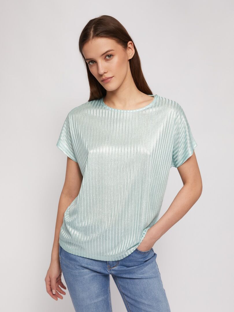 Трикотажный комбинированный топ-блузка с блеском Zolla