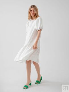 Объёмное платье из фактурной ткани молочного цвета Pompa