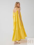 Длинное хлопковое платье на бретелях желтое Pompa