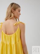 Длинное хлопковое платье на бретелях желтое Pompa
