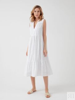 Кружевное платье-кроше без рукавов белое Pompa