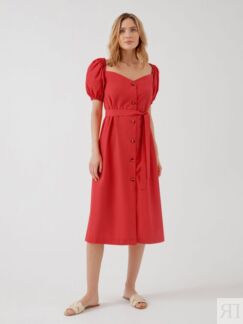 Платье-халат с объёмными рукавами красное Pompa