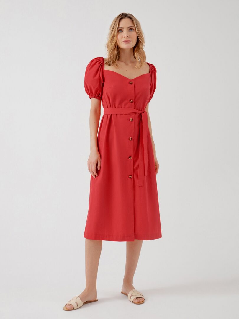 Платье-халат с объёмными рукавами красное Pompa