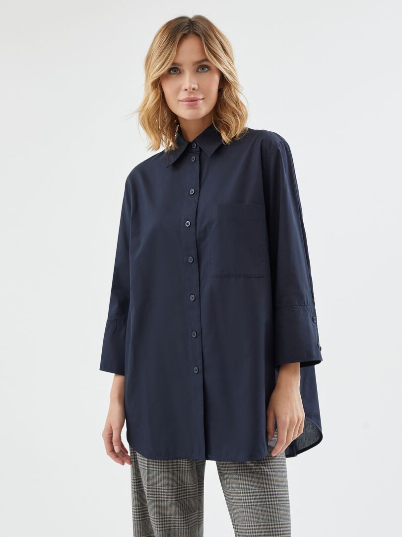 Свободная блуза из хлопка темно-синяя Pompa