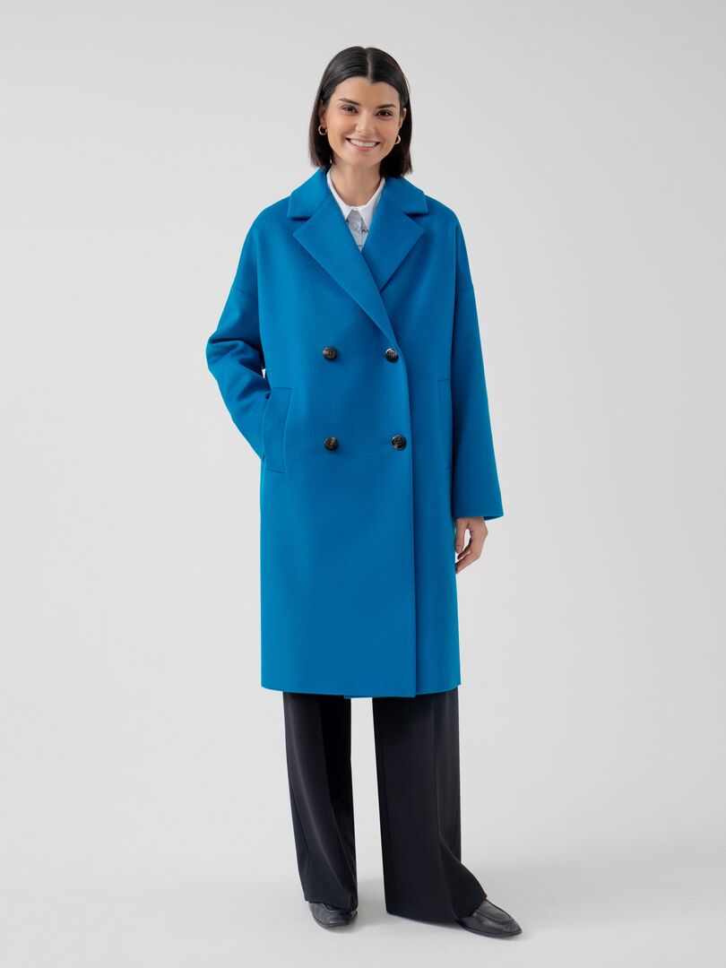 Двубортное демисезонное пальто из премиальной шерстяной ткани Pompa