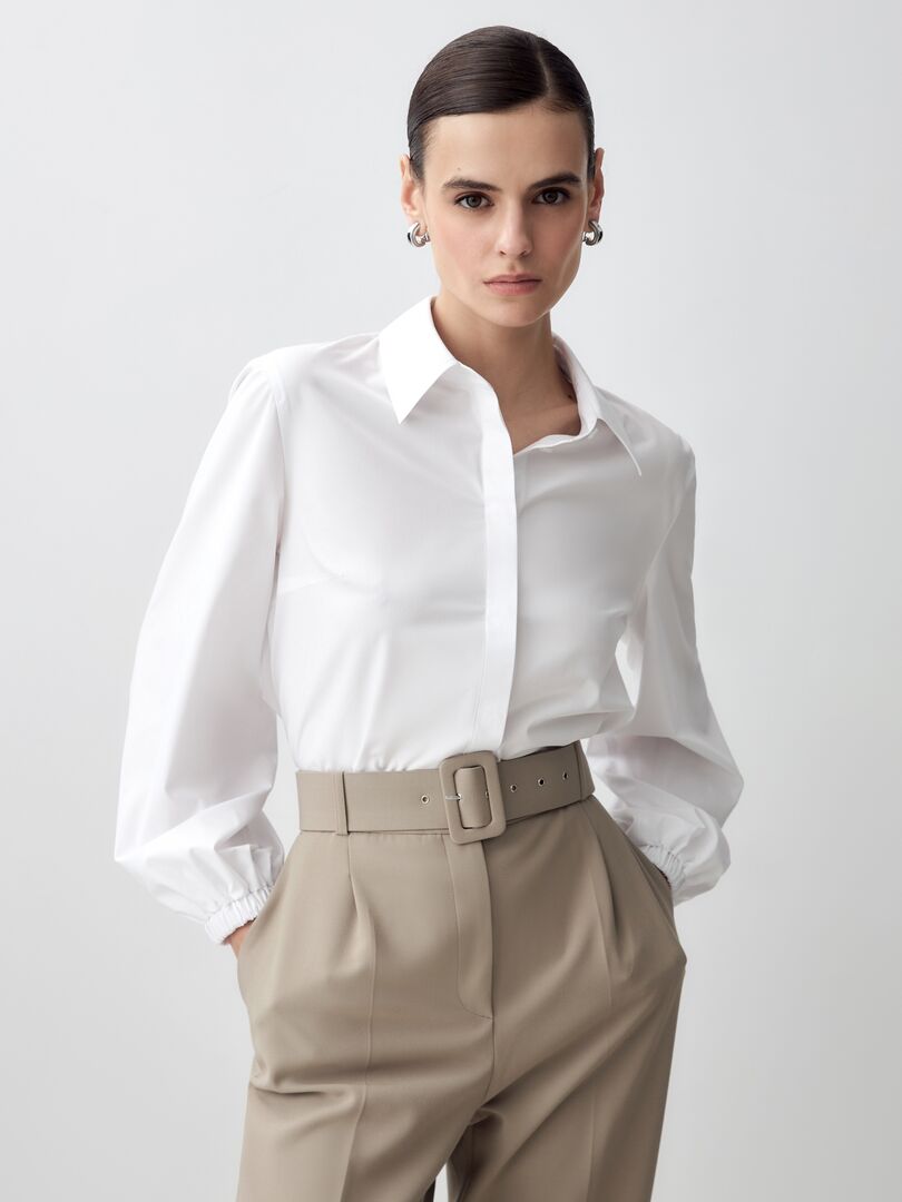 Прямая блуза из хлопка белая Pompa
