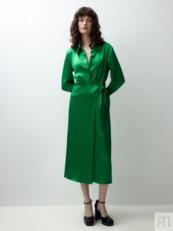 Платье-халат из вискозной ткани зеленое Pompa